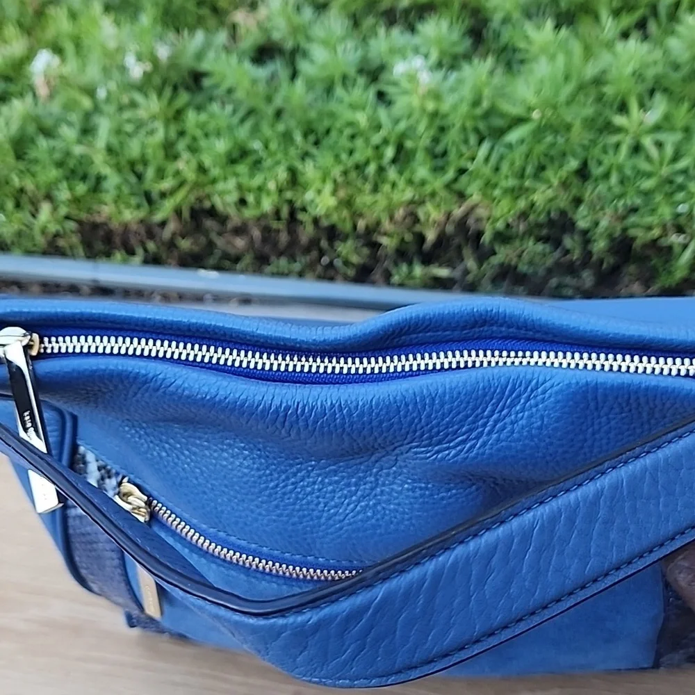 KATE SPADE blue Pebble Leather Suede Snakeskin detail top handle satchel bag